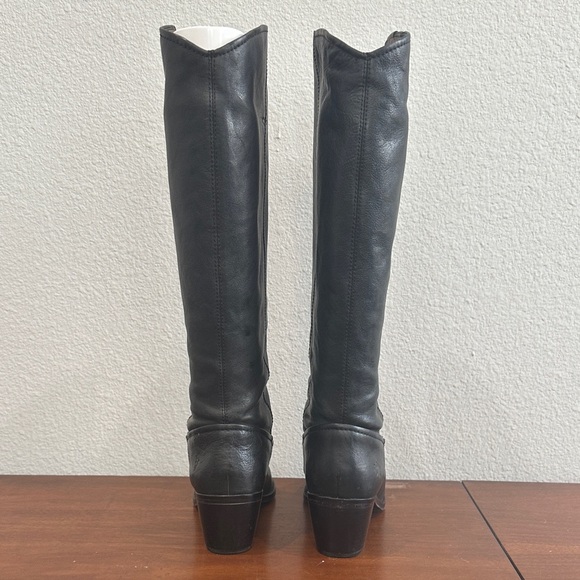 Frye Jolene Pull On Black Leather Boots Tall Heel Womens 7 - Picture 4 of 12